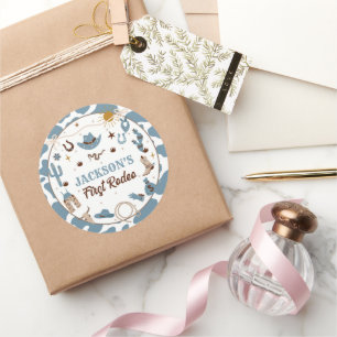 Westerne eerste Rodeo Boy 1st Birthday Blue Ronde Sticker