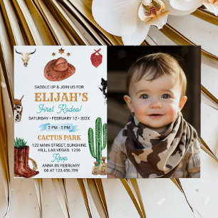 Westerne eerste Rodeo Cowboy 1e Verjaardagsuitnodi Kaart