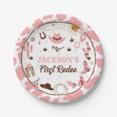 Westerne eerste Rodeo meisje 1e verjaardag roze Papieren Bordje (Voorkant)