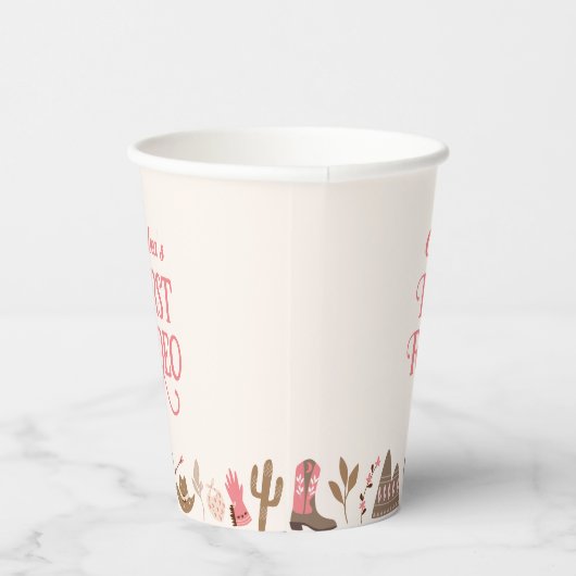 Westerne eerste Rodeo Wild West Cowboy roze Verjaa Papieren Bekers (Rechts)