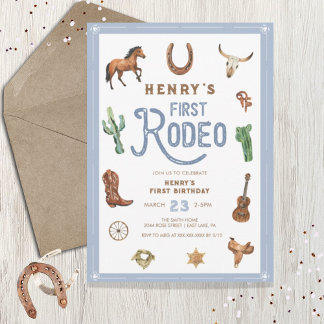 Westerne eerste verjaardag Rodeo Baby Boy Uitnodig Kaart