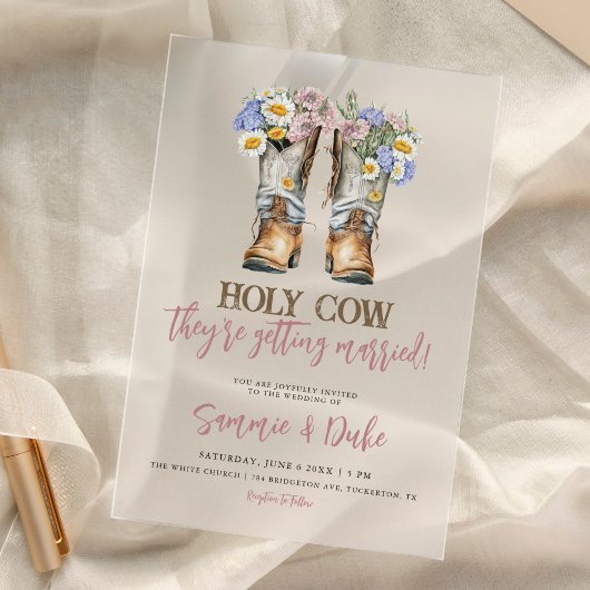 Westerne en landbloemen boots Rustic Wedding Acryl Uitnodigingen