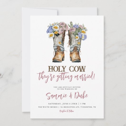 Westerne en landbloemen boots Rustic Wedding Kaart (Voorkant)