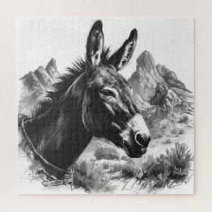 Westerne ezel zwart-wit puzzel