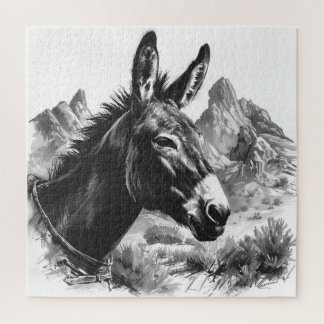 Westerne ezel zwart-wit puzzel