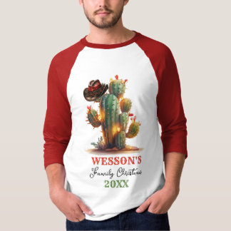 Westerne familie cactus aangepaste naam kerst t-shirt