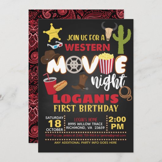 Westerne film avond verjaardag uitnodiging (Voorkant / Achterkant)