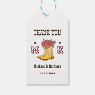 Westerne Floral Cowboy Boot Monogram Rustic Weddin Cadeaulabel