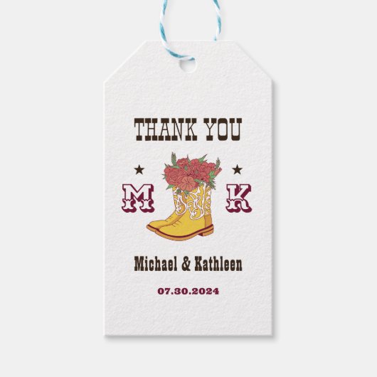 Westerne Floral Cowboy Boot Monogram Rustic Weddin Cadeaulabel (Voorkant)