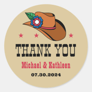 Westerne Floral Cowboy Pet Rustic Country Wedding Ronde Sticker