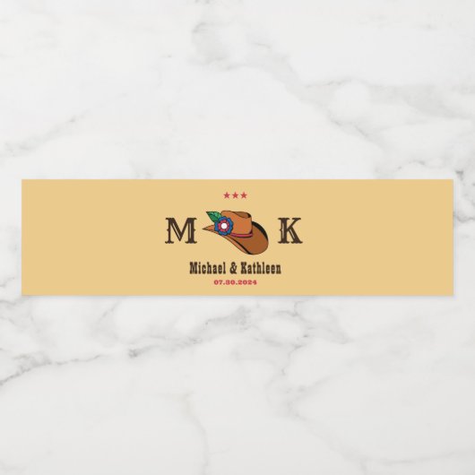 Westerne Floral Cowboy Pet Rustic Country Wedding Waterfles Etiket (Enkel label)