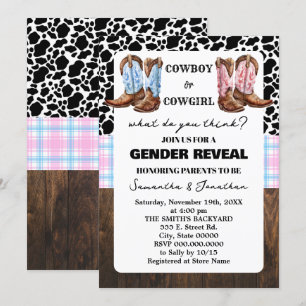 Westerne Gender Reveal Shower Country Boots Kaart