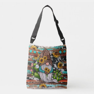 Westerne Gnome Sunflower Turquoise Stones Crossbody Tas