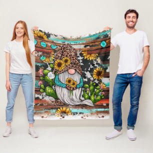 Westerne Gnome Sunflower Turquoise Stones Fleece Deken