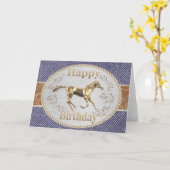 Westerne gordel en sluiting op Denim Happy Birthda Kaart (Gele Bloem)