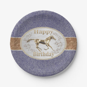 Westerne gordel en sluiting op Denim Happy Birthda Papieren Bordje