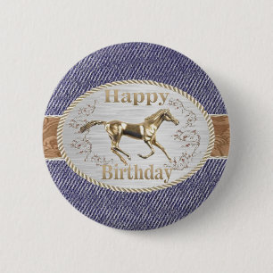 Westerne gordel en sluiting van Denim Happy Birthd Ronde Button 5,7 Cm