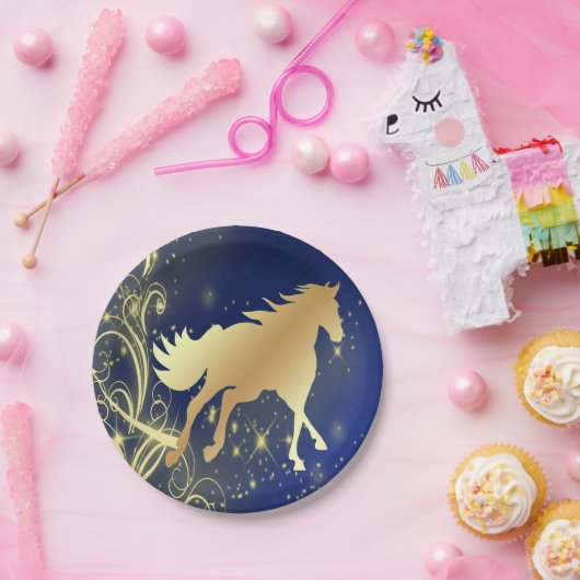 Westerne goudpaarden op blauwe Borden Papieren Bordje (Feest)