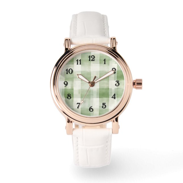 Westerne Green Cream Plaid Stripes Horloge (Voorkant)