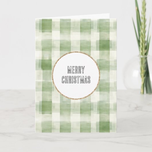Westerne Green Cream Plaid Stripes Kerst Kaart (Voorkant)