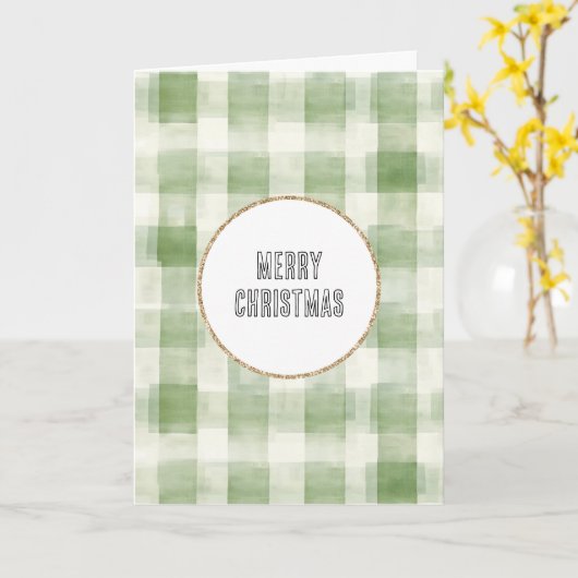Westerne Green Cream Plaid Stripes Kerst Kaart (Gele Bloem)