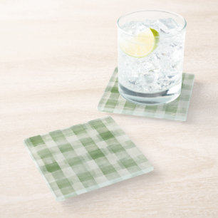 Westerne Green Cream Plaid Stripes Land Glazen Onderzetter