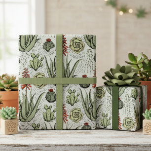 Westerne groene woestijncactussen en vetplanten cadeaupapier