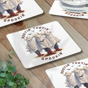 Westerne Halloween Spooky Cowboy Ghosts Custom Vierkante Kartonnen Onderzetter