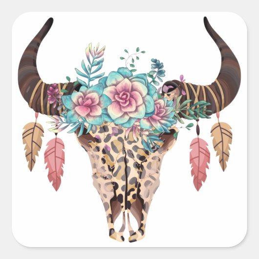 Westerne handleiding Floral Bull Vierkante Sticker (Voorkant)