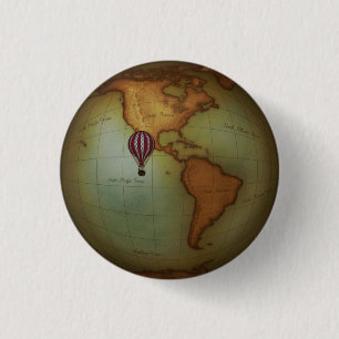Westerne hemisphere-kaart en Victoriaans luchtball Ronde Button 3,2 Cm