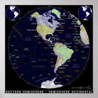 Westerne Hemisphere-kaart Poster
