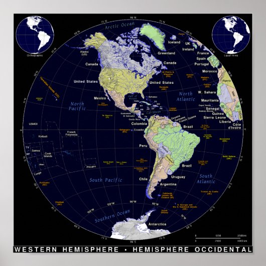 Westerne Hemisphere-kaart Poster (Voorkant)