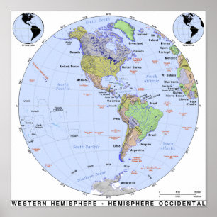 Westerne Hemisphere-kaart Poster