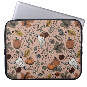 Westerne Herfst Oogst en Koe Skulls Roze Laptop Sleeve