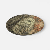 westerne herfstbladeren eikenboom witte uil papieren bordje (Gekanteld)