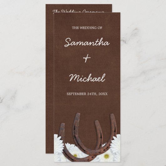 Westerne Hoefijzers en Daisies Wedding Programma (Voorkant / Achterkant)