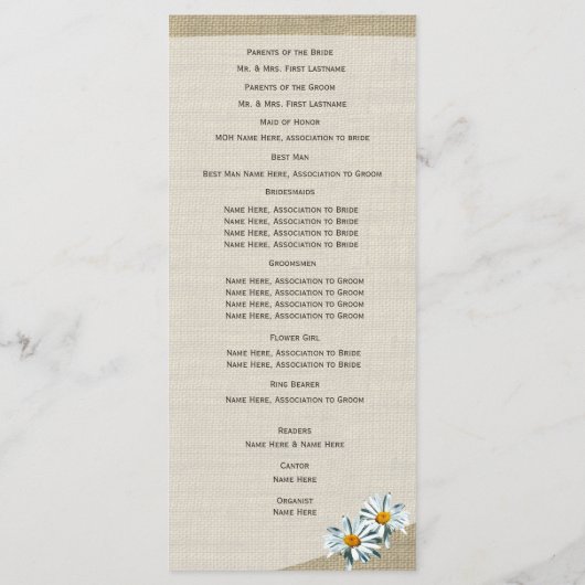 Westerne Hoefijzers en Daisy Wedding Program Programma (Achterkant)