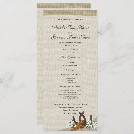 Westerne Hoefijzers en Daisy Wedding Program Programma (Voorkant / Achterkant)