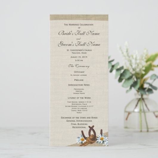 Westerne Hoefijzers en Daisy Wedding Program Programma (Staand voorkant)