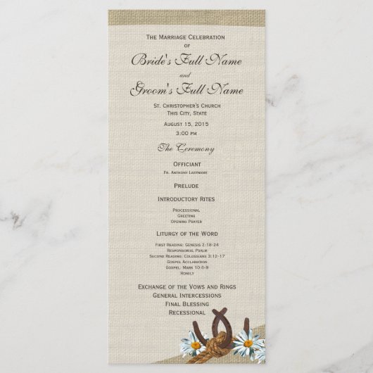 Westerne Hoefijzers en Daisy Wedding Program Programma (Voorkant)