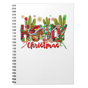 Westerne Howdy Christmas Koe Cowboy Pet en Cactus Notitieboek