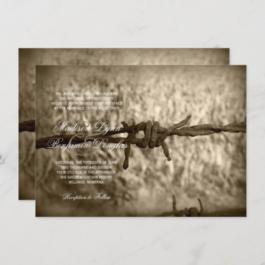 Westerne huwelijksuitnodigingen in Barbed Wire Lan Kaart (Voorkant / Achterkant)