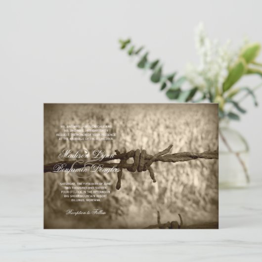 Westerne huwelijksuitnodigingen in Barbed Wire Lan Kaart (Staand voorkant)