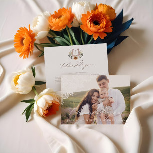 Westerne kant Bloemen Hoefijzer Baby Foto Bedankkaart