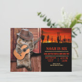 Westerne Kat-cowboymuzikant met gitaar Kaart (Staand voorkant)