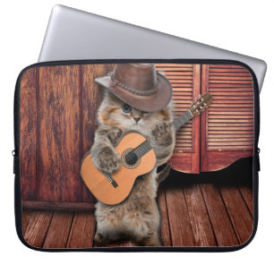 Westerne Kat-cowboymuzikant met gitaar Laptop Sleeve