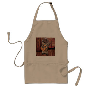 Westerne Kat-cowboymuzikant met gitaar Standaard Schort