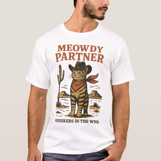 Westerne Kattenillustratie – Meowdy Partner T-shirt (Voorkant)