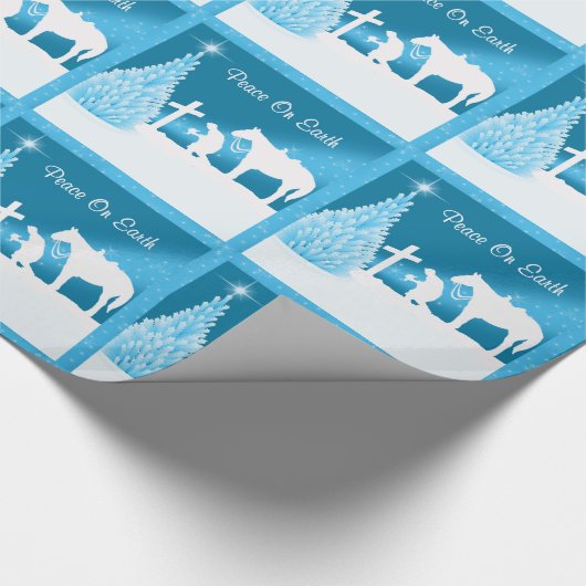 Westerne kerst cowboy bidden vrede op aarde cadeaupapier (Hoek)