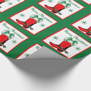 Westerne kerstcowboy-boot cadeaupapier